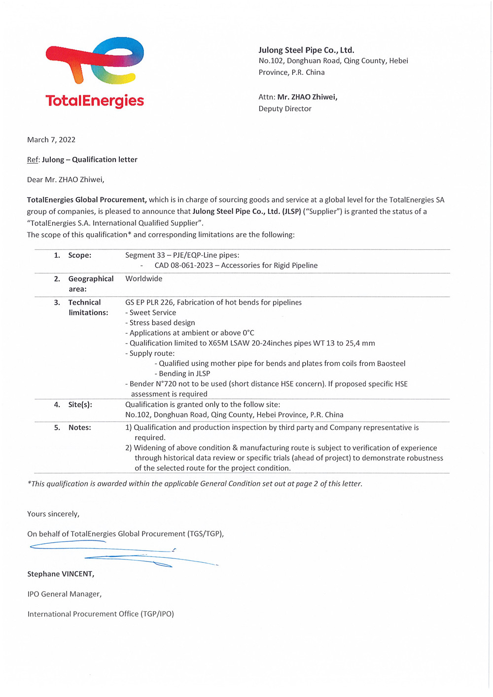 Total Bending Certificate